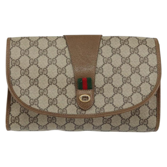 GUCCI GG Supreme Web Sherry Line Clutch Bag PVC Beige Gold 89 01 030 Auth 150272