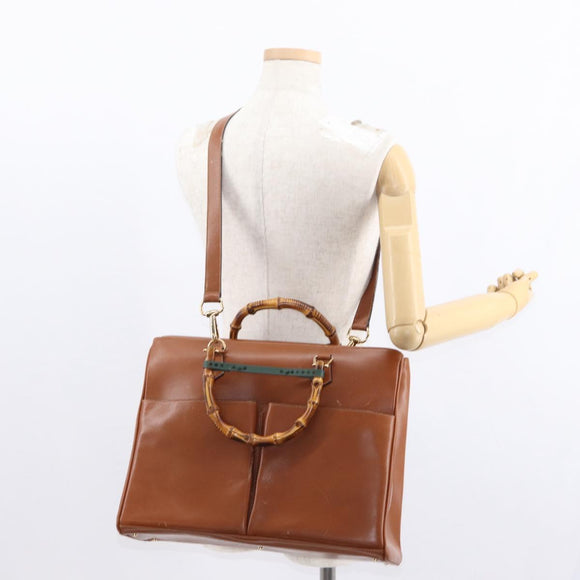 GUCCI Bamboo Hand Bag Leather 2way Brown Gold 002 2855 03222 0 Auth 150280