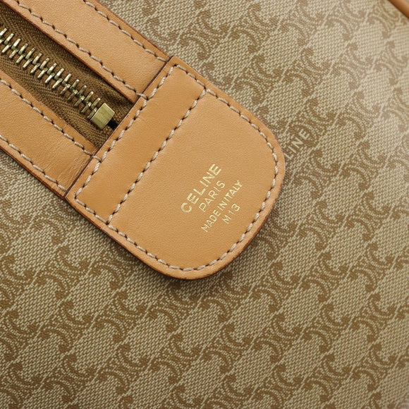 CELINE Macadam Canvas Boston Bag PVC Beige Gold Auth 150281