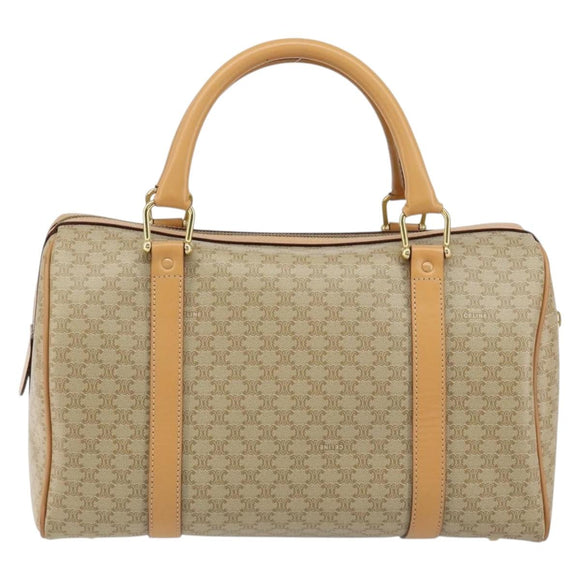 CELINE Macadam Canvas Boston Bag PVC Beige Gold Auth 150281