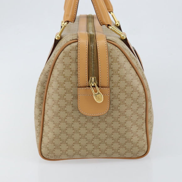 CELINE Macadam Canvas Boston Bag PVC Beige Gold Auth 150281