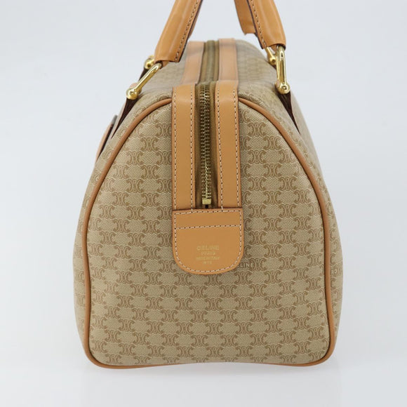 CELINE Macadam Canvas Boston Bag PVC Beige Gold Auth 150281