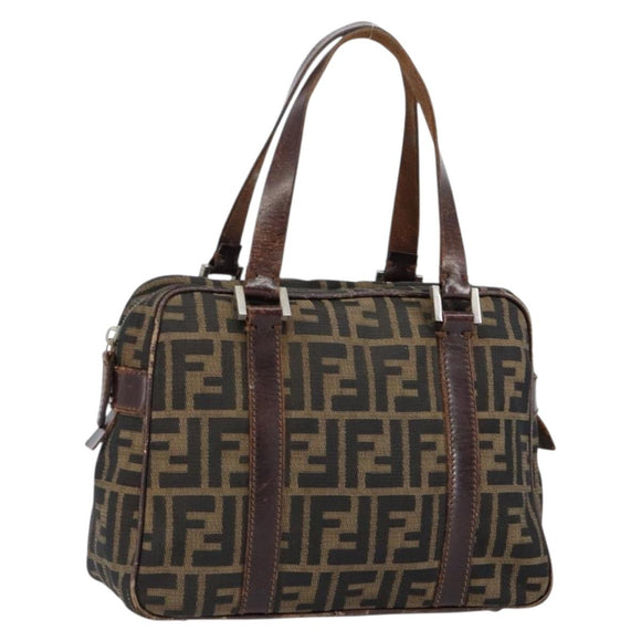 FENDI Zucca Canvas Boston Bag Black Brown Auth 150282