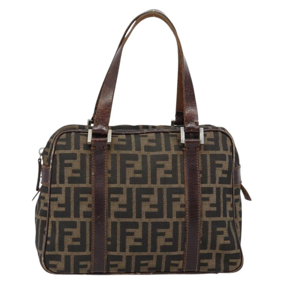FENDI Zucca Canvas Boston Bag Black Brown Auth 150282