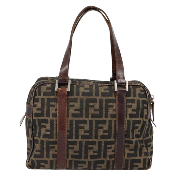 FENDI Zucca Canvas Boston Bag Black Brown Auth 150282