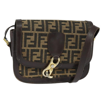 FENDI Zucca Canvas Shoulder Bag Black Brown Auth 150285