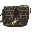 FENDI Zucca Canvas Shoulder Bag Black Brown Auth 150285-2