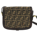 FENDI Zucca Canvas Shoulder Bag Black Brown Auth 150285-3