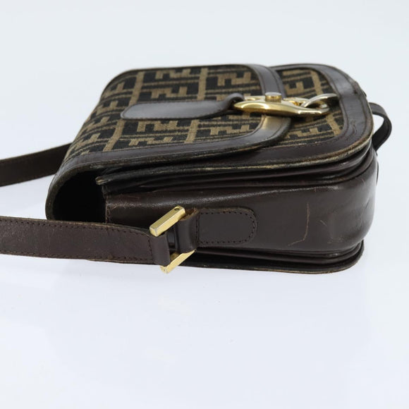 FENDI Zucca Canvas Shoulder Bag Black Brown Auth 150285