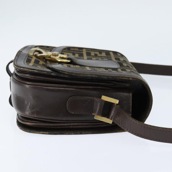 FENDI Zucca Canvas Shoulder Bag Black Brown Auth 150285