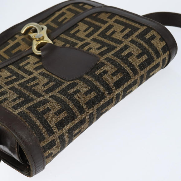FENDI Zucca Canvas Shoulder Bag Black Brown Auth 150285