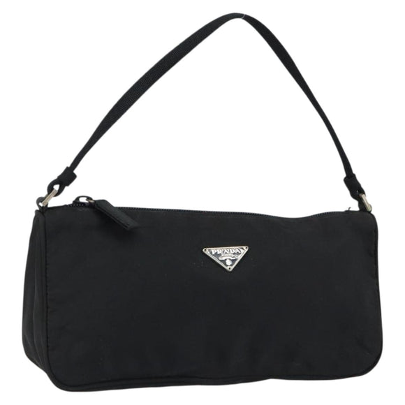 PRADA Accessory Pouch Nylon Black Silver Auth 150288