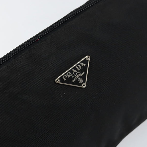 PRADA Accessory Pouch Nylon Black Silver Auth 150288