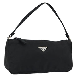 PRADA Accessory Pouch Nylon Black Silver Auth 150288