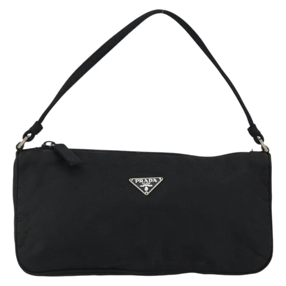 PRADA Accessory Pouch Nylon Black Silver Auth 150288