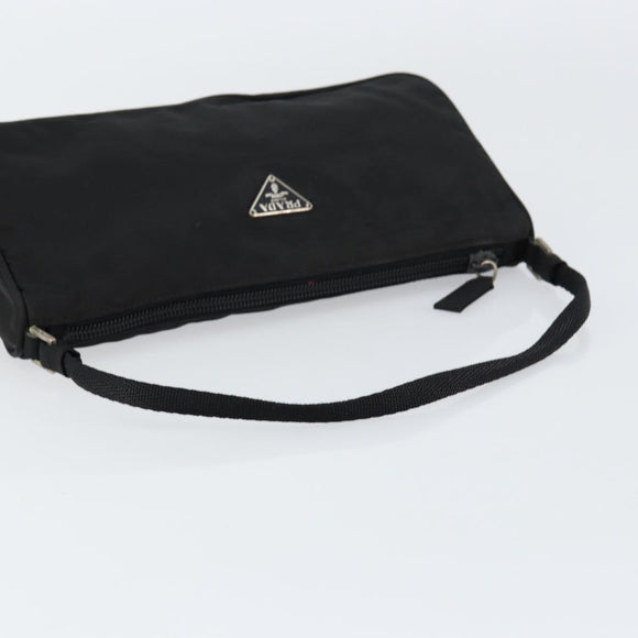 PRADA Accessory Pouch Nylon Black Silver Auth 150288