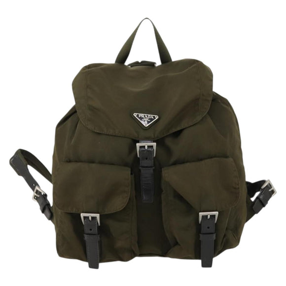 PRADA Backpack Nylon Khaki Silver Auth 150289