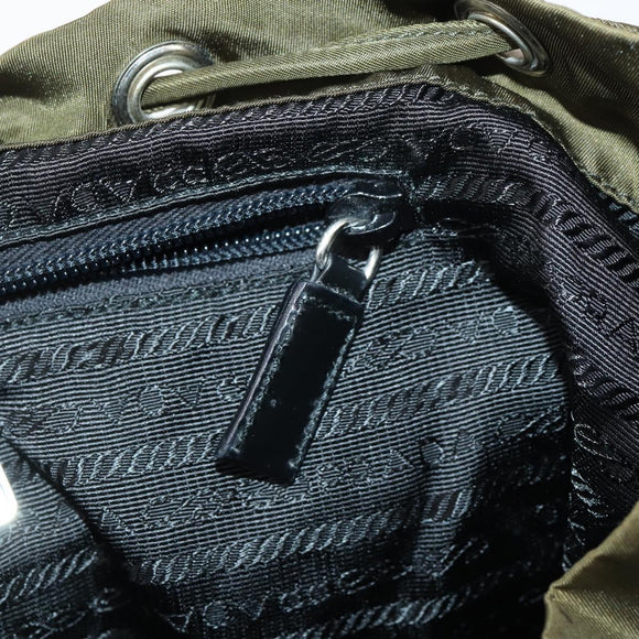 PRADA Backpack Nylon Khaki Silver Auth 150289