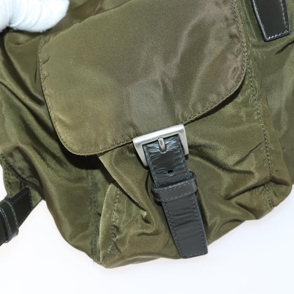 PRADA Backpack Nylon Khaki Silver Auth 150289