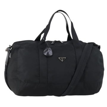 PRADA Boston Bag Nylon 2way Black Silver Auth 150290