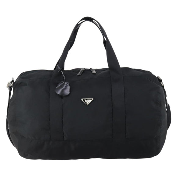 PRADA Boston Bag Nylon 2way Black Silver Auth 150290