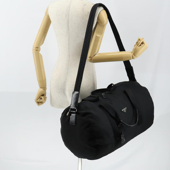 PRADA Boston Bag Nylon 2way Black Silver Auth 150290