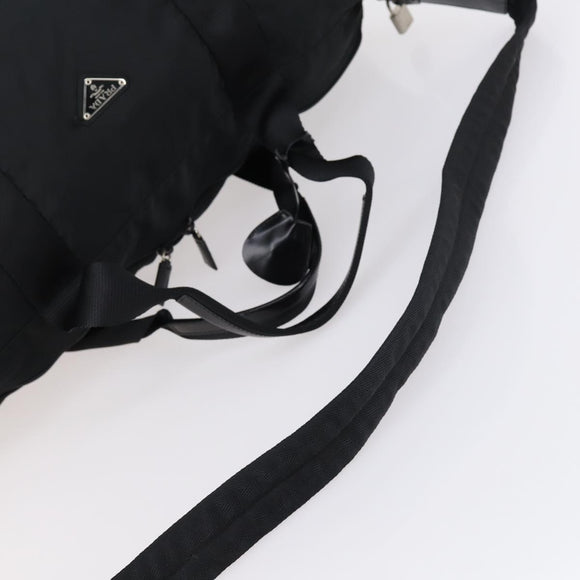 PRADA Boston Bag Nylon 2way Black Silver Auth 150290