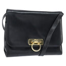 Salvatore Ferragamo Gancini Shoulder Bag Leather Black Gold Auth 150291-1