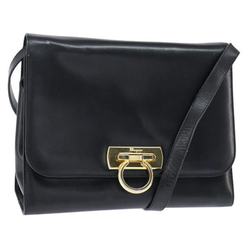 Salvatore Ferragamo Gancini Shoulder Bag Leather Black Gold Auth 150291
