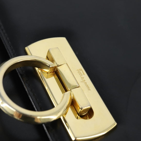 Salvatore Ferragamo Gancini Shoulder Bag Leather Black Gold Auth 150291
