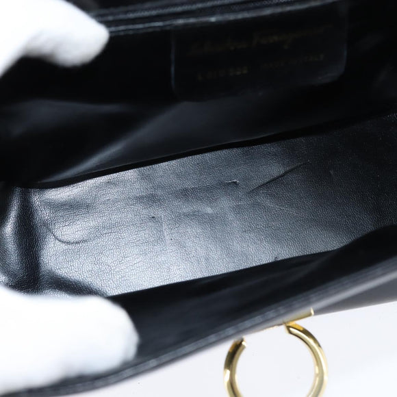 Salvatore Ferragamo Gancini Shoulder Bag Leather Black Gold Auth 150291