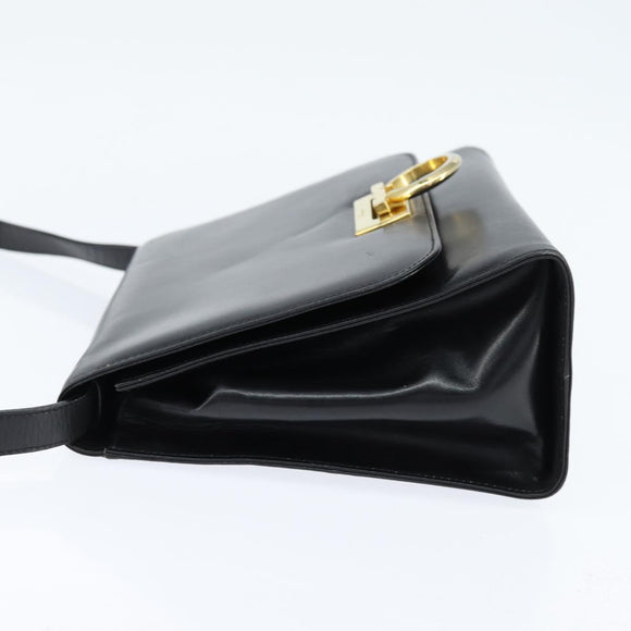 Salvatore Ferragamo Gancini Shoulder Bag Leather Black Gold Auth 150291