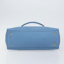 Salvatore Ferragamo Gancini Hand Bag Leather 2way Blue Gold Auth 150292-5