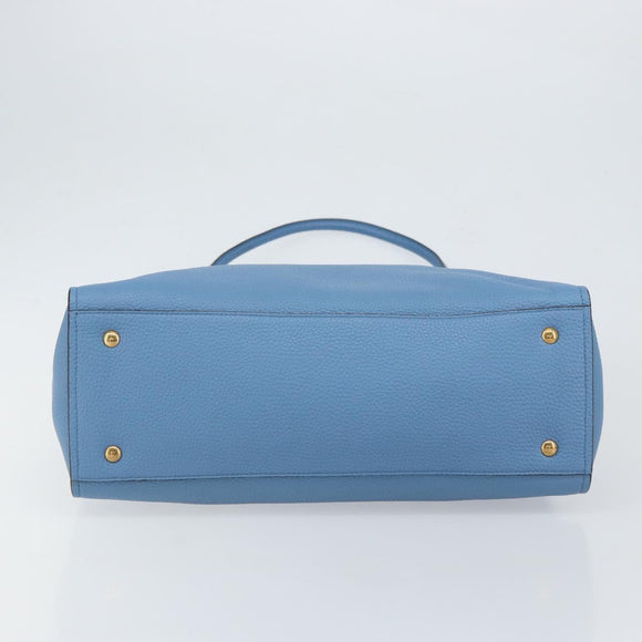 Salvatore Ferragamo Gancini Hand Bag Leather 2way Blue Gold Auth 150292