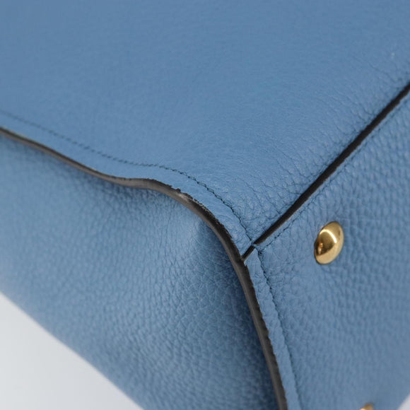 Salvatore Ferragamo Gancini Hand Bag Leather 2way Blue Gold Auth 150292