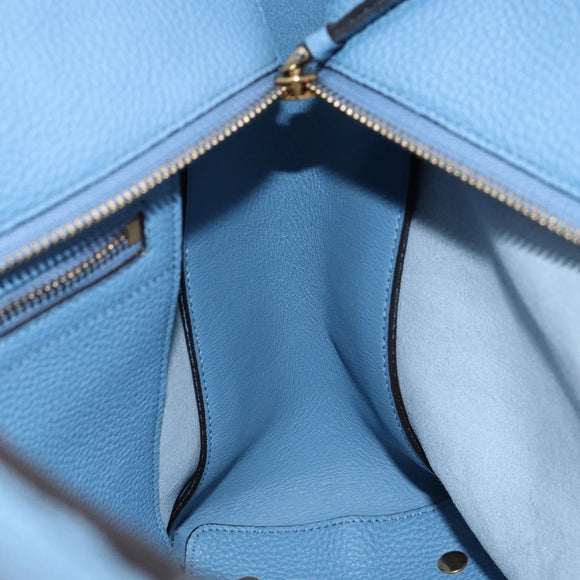 Salvatore Ferragamo Gancini Hand Bag Leather 2way Blue Gold Auth 150292