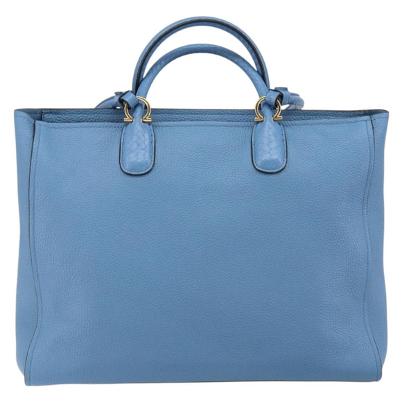 Salvatore Ferragamo Gancini Hand Bag Leather 2way Blue Gold Auth 150292