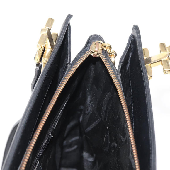 Salvatore Ferragamo Gancini Shoulder Bag Leather Black Gold Auth 150293