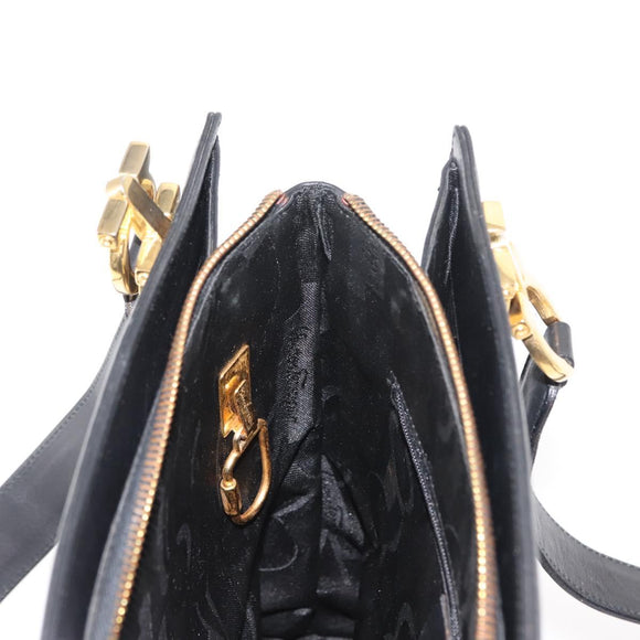 Salvatore Ferragamo Gancini Shoulder Bag Leather Black Gold Auth 150293