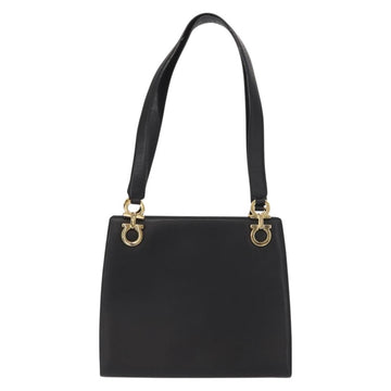 Salvatore Ferragamo Gancini Shoulder Bag Leather Black Gold Auth 150293 - 0