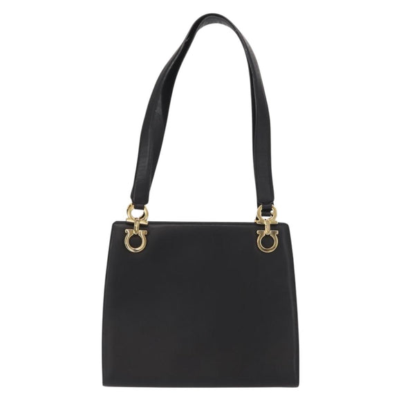 Salvatore Ferragamo Gancini Shoulder Bag Leather Black Gold Auth 150293