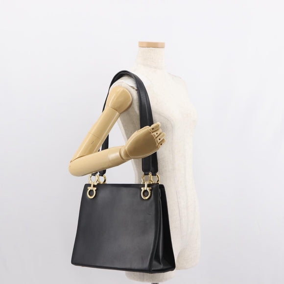 Salvatore Ferragamo Gancini Shoulder Bag Leather Black Gold Auth 150293