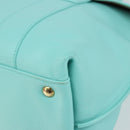 Salvatore Ferragamo Gancini Hand Bag Leather Turquoise Blue Gold Auth 150296-10
