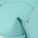 Salvatore Ferragamo Gancini Hand Bag Leather Turquoise Blue Gold Auth 150296-11