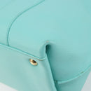 Salvatore Ferragamo Gancini Hand Bag Leather Turquoise Blue Gold Auth 150296-12
