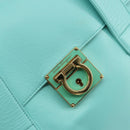 Salvatore Ferragamo Gancini Hand Bag Leather Turquoise Blue Gold Auth 150296-14