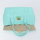 Salvatore Ferragamo Gancini Hand Bag Leather Turquoise Blue Gold Auth 150296-15