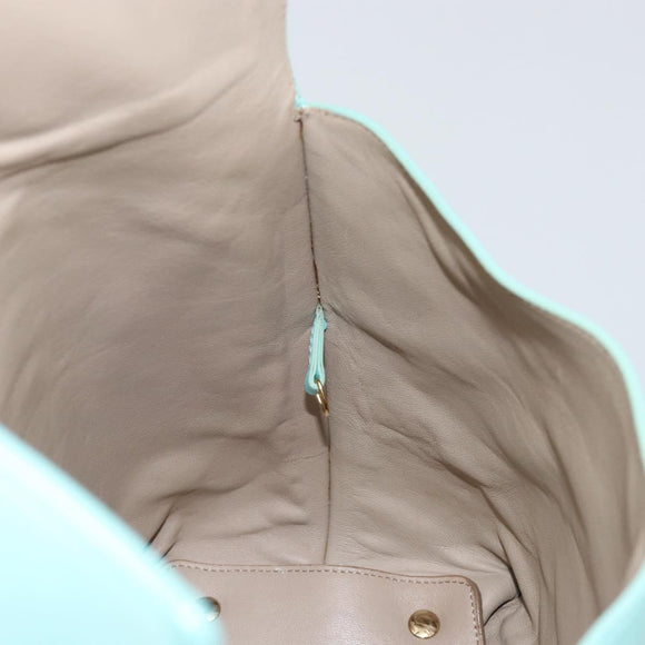 Salvatore Ferragamo Gancini Hand Bag Leather Turquoise Blue Gold Auth 150296