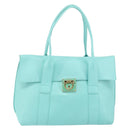 Salvatore Ferragamo Gancini Hand Bag Leather Turquoise Blue Gold Auth 150296-2