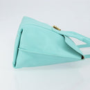 Salvatore Ferragamo Gancini Hand Bag Leather Turquoise Blue Gold Auth 150296-4